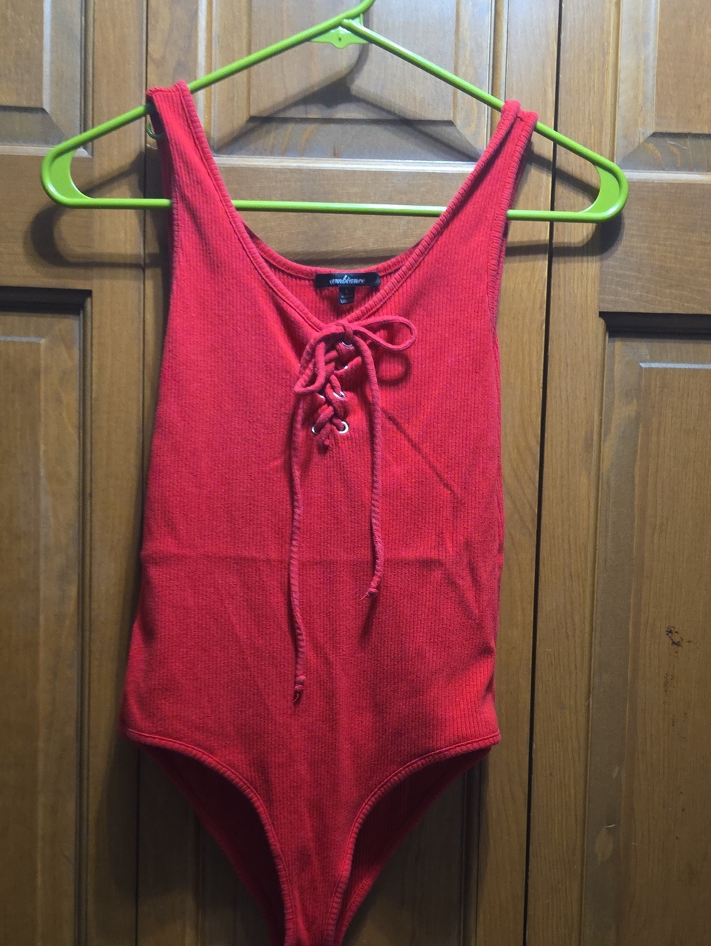 Ambiance Bright Red Lace-Up Ribbed Kids One-Piece